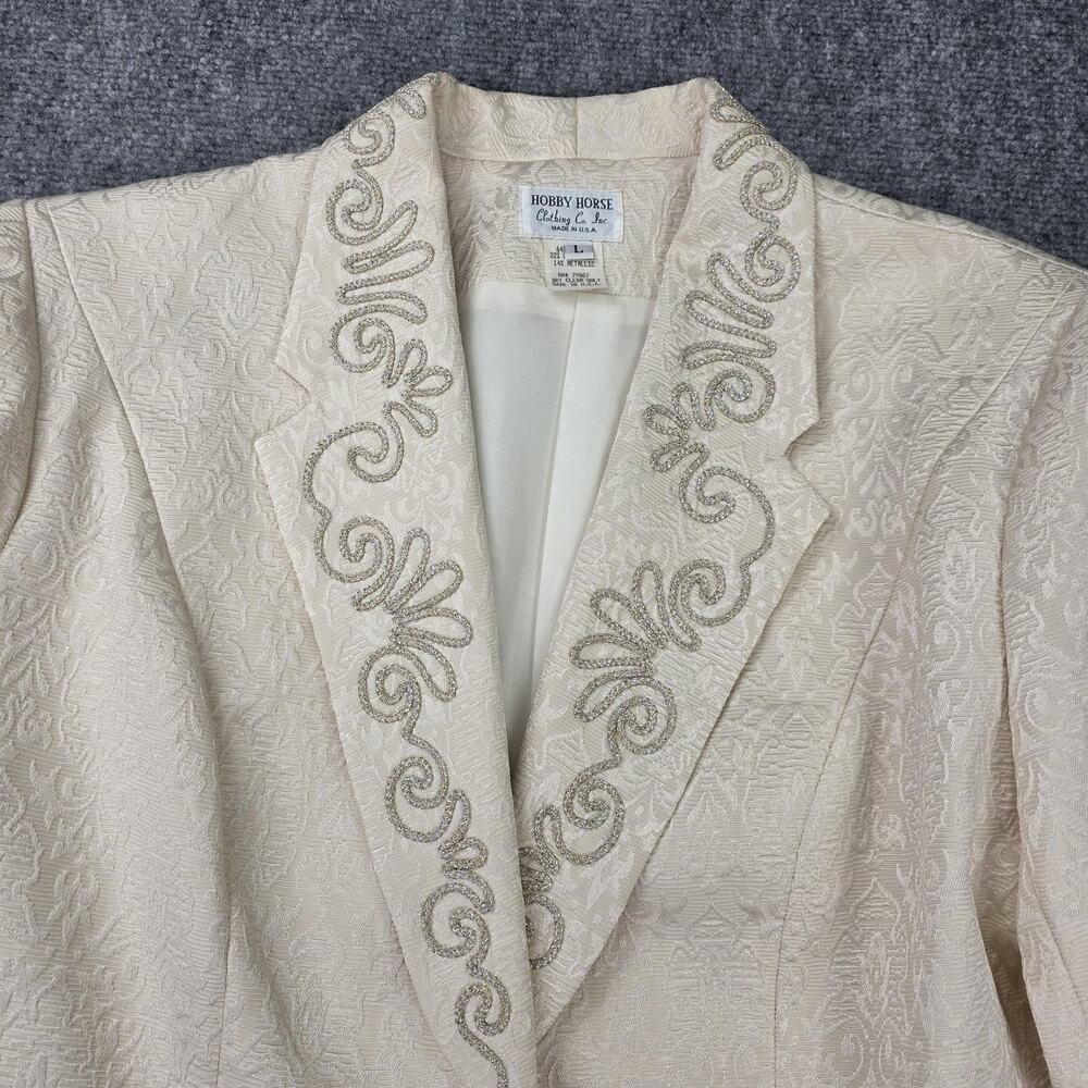 Vintage Hobby Horse Blazer Womens Large Cream Brocade Beaded Metallic Made USA - Picture 13 of 16